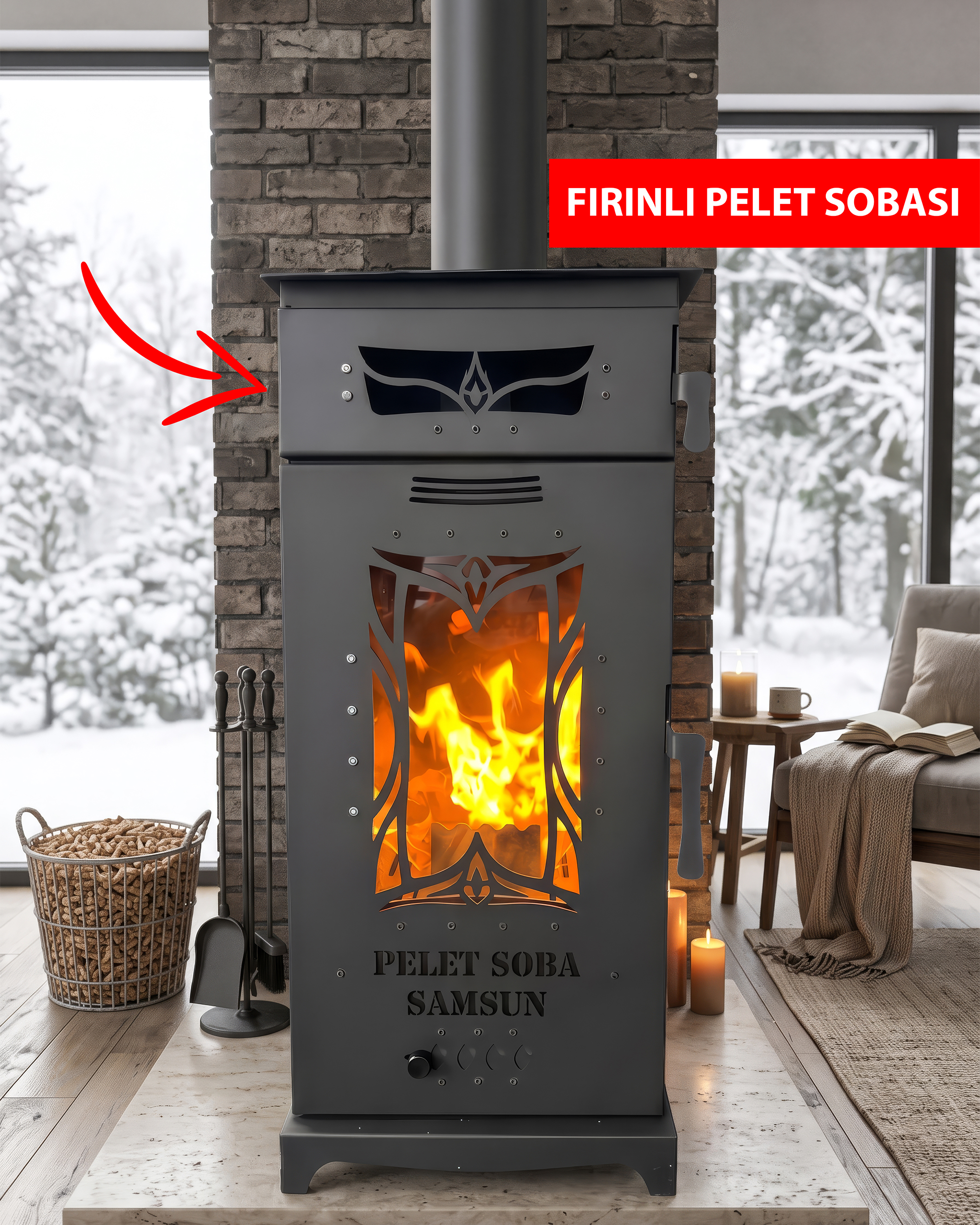 Hem Odun Hem Pelet Sobası (Fırınlı Model)